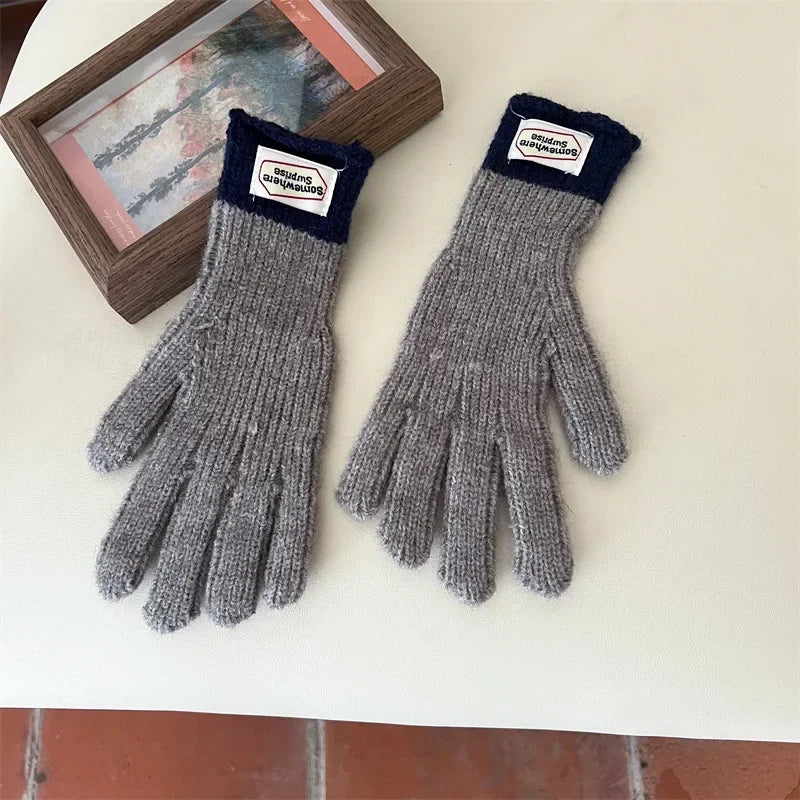 Children Thermal Knitted Gloves Winter Labeled Thickened Warm Gloves Touch Screen Striped Finger Unisex Mittens