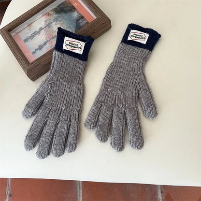 Children Thermal Knitted Gloves Winter Labeled Thickened Warm Gloves Touch Screen Striped Finger Unisex Mittens