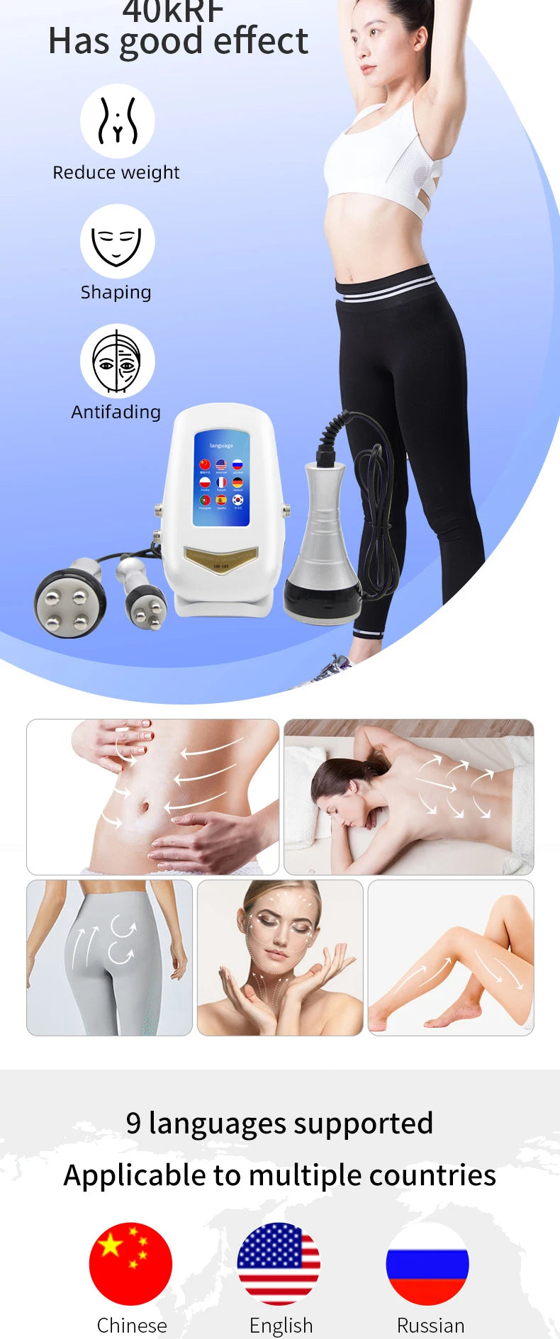 2022 Hot Selling 40K Ultrasonic Cavitation Body Facial Radiofrequency Massage Weight Loss Machine Body Shaping Slimming Fat Burn