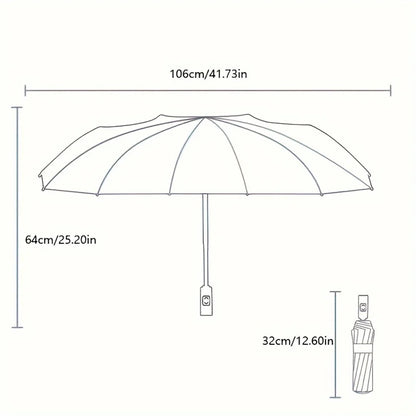 12 Bone Black Glue Fully Automatic Umbrella With Thick And Durable Keel Three Fold Umbrella UV Resistant Folding Umbrella
