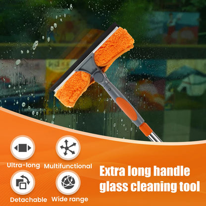Extendable Window Cleaner Tools Set 2 in 1 Double Sided Window Cleaner Duster Tool 180° Rotatable Long Handle Window Mop