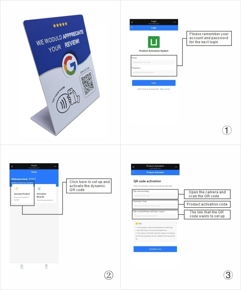 Hilo Programmable NFC215 Google Review Card NFC Station Table 13.56Mhz QR code can be independently set to link Standing Card