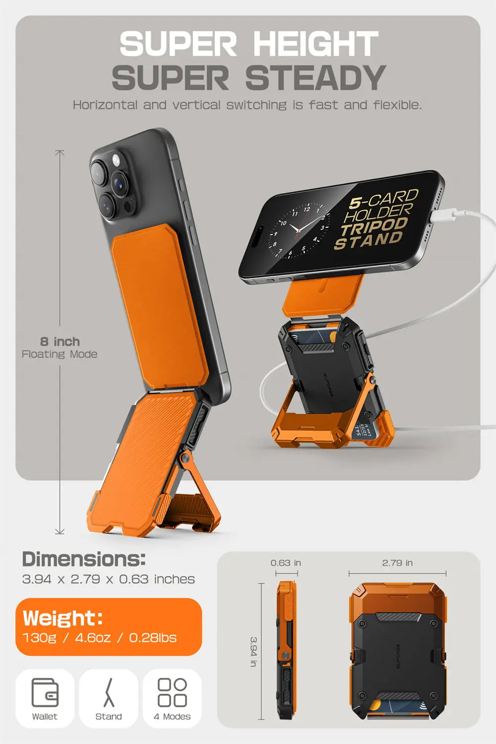 SUPCASE Magnetic Tripod Phone Stand Credit Card Holder for iPhone 16/15/14/13/12 Adjustable Phone Stand Compatible with MagSafe