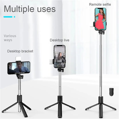 Portable Wireless Bluetooth Selfie Stick Tripod With LED Light Bluetooth Remote Foldable Tripod For Smartphone Video Live Holder