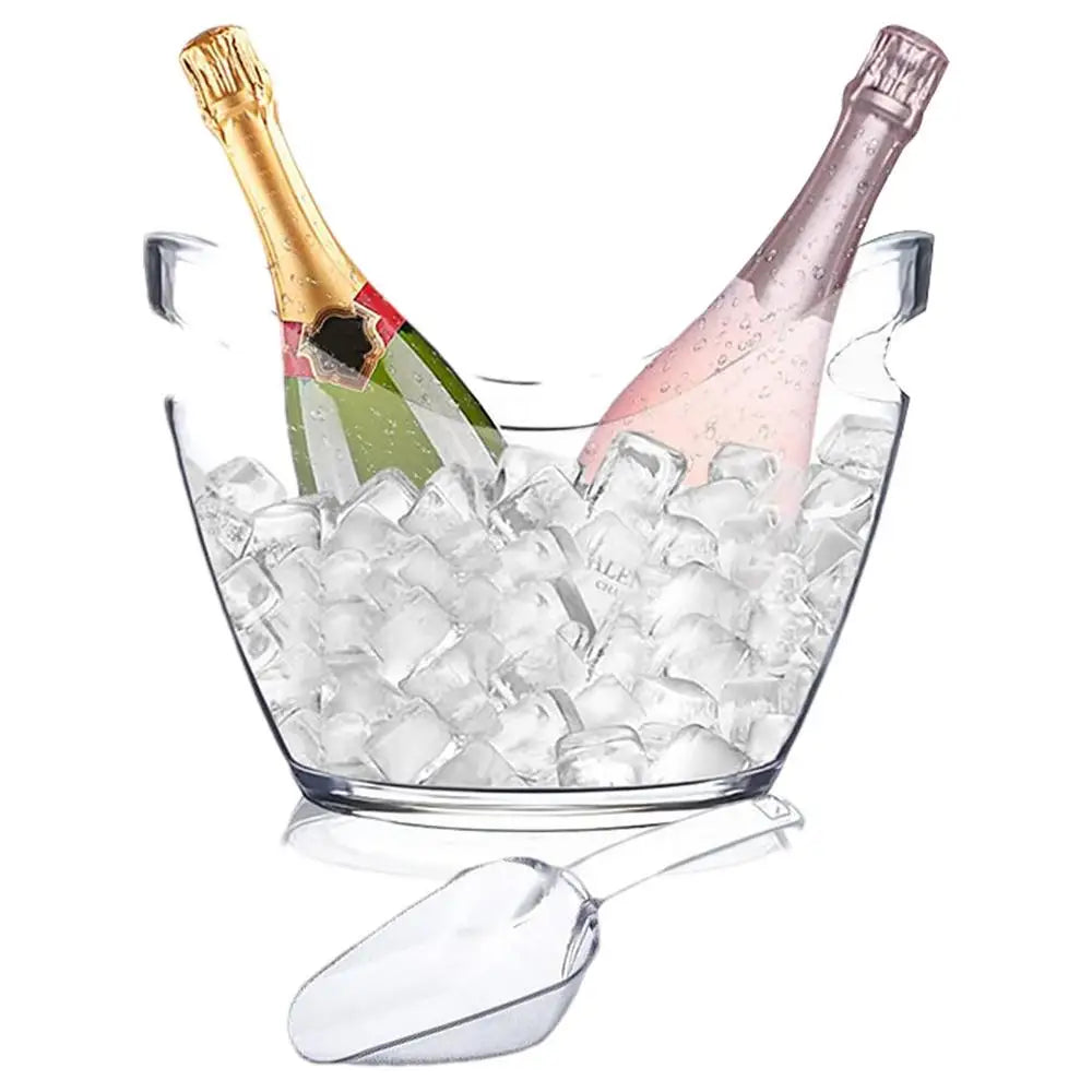 Clear Ice Bucket with 2 Scoops - Large Beverage Tub for Wine Champagne Bar Parties Family Reunion