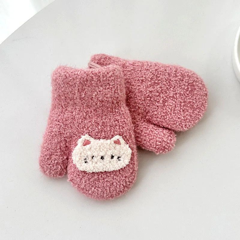 Baby Winter Mittens - Plush Cartoon Gloves with Neck String for Toddlers 1-3 Years