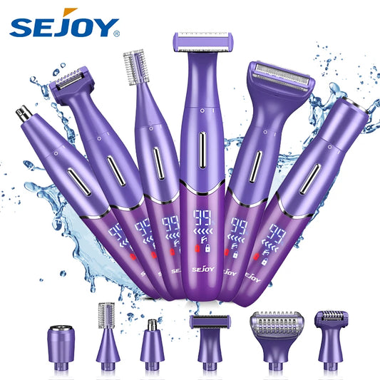 Sejoy 6-in-1 Body Hair Remover Kit Electric Razors for Women Men Bikini Hair Trimmer for Face Eyebrow Nose Arms Legs Pubic