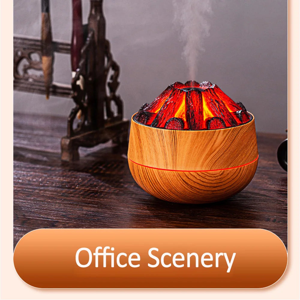 Charcoal Flame Humidifier, Aromatherapy Essential Oil Diffuser, 300ml Mist Ultrasonic Humidifier for Bedroom,Office Night Light