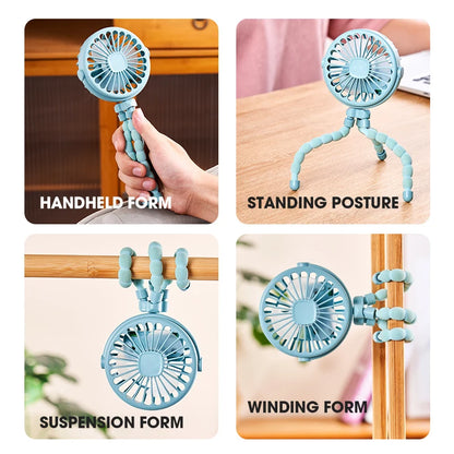 HOMEFISH Portable Baby Stroller Fan Oscillating Clip-on Mini Fan USB Battery Operated with Flexible Tripod for Pram Car Seat
