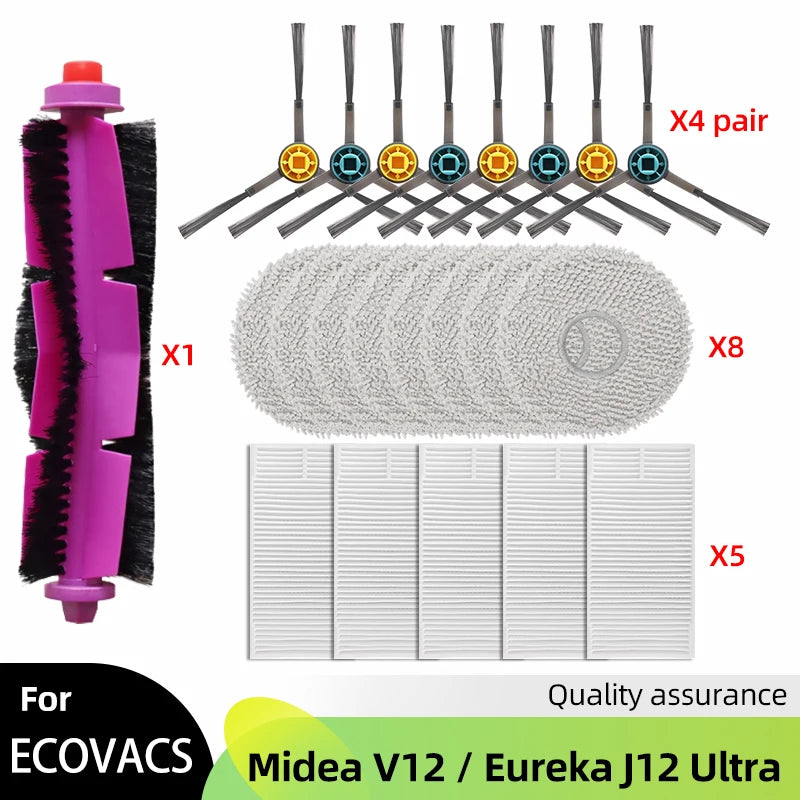 Fit For ( Midea V12 / Eureka J12 Ultra ) Roller Side Brush Hepa Filter Mop Cloth Dust Bag Robot Vacuums Accessory Part