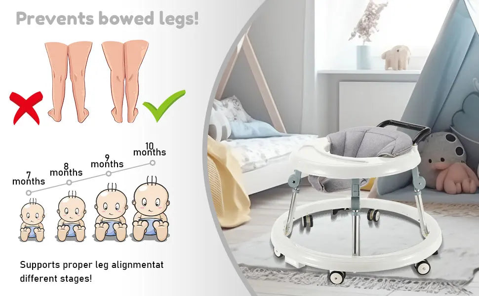 Baby Walker Foldable with 5 Adjustable Heights, Baby Walkers and Activity Center for Boys Girls Babies 7-18 Months, Baby Walker