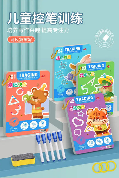 Magical Montessori Tracing Workbook Reusable Pen Control and Tracing Book for Kids Calligraphy and Drawing Educational Toys