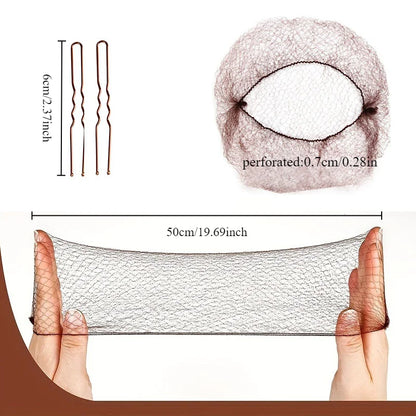20 invisible hairnets and 40 U-shaped hair clips, suitable for women, ballet dancers, and flight attendants