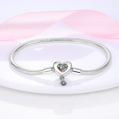 925 Sterling Silver Charm Bracelet - Leaf, Clover, Butterfly & Heart Design | 17-20cm Adjustable