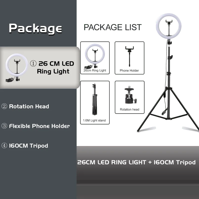 10" LED Selfie Ring Stuido Light Home Lighting Dimmable Round Lamp Tripod Trepied Makeup Selfie Ring Lamp Phone LIGHT FOR VIDEO