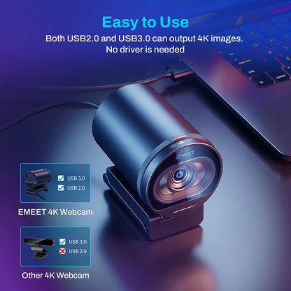 4K Webcam 1080P 60FPS Autofocus Streaming Web Camera EMEET S600 Living Stream Camera With Mics&Privacy Cover for Tiktok/YouTube