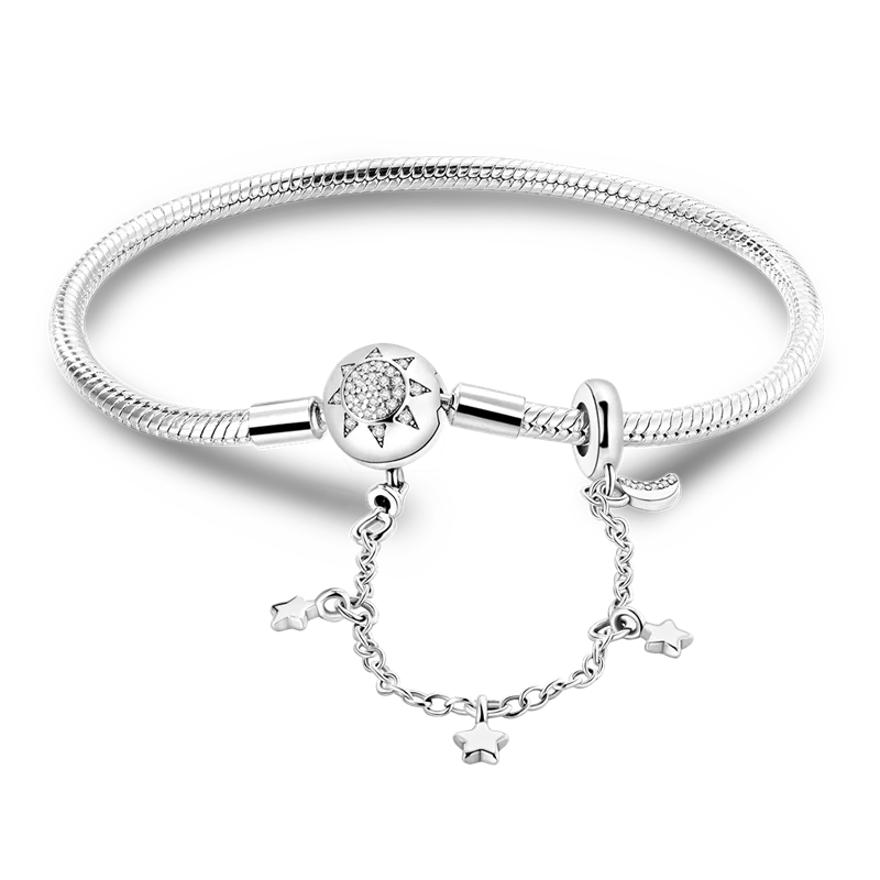 925 Sterling Silver Charm Bracelet - Leaf, Clover, Butterfly & Heart Design | 17-20cm Adjustable