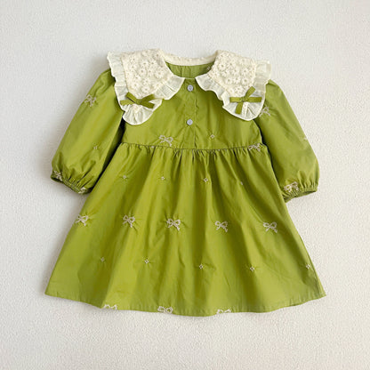 Autumn 0-6Yrs Girls Princess Dress Baby Girl Clothes Clothes Butterfly Collar Baby Girl One Piece Clothes Embroidery Kids Dress