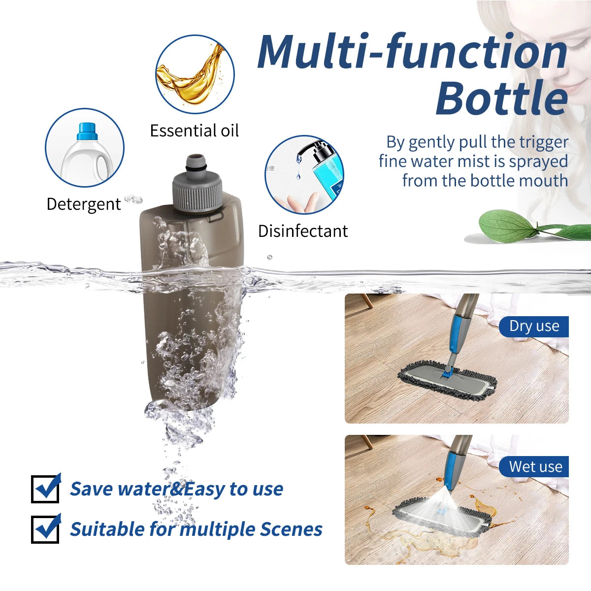 Spray Mop Broom Set Magic Flat Mops for Floor Home Cleaning Tool Brooms Household with Reusable Microfiber Pads Rotating Mop