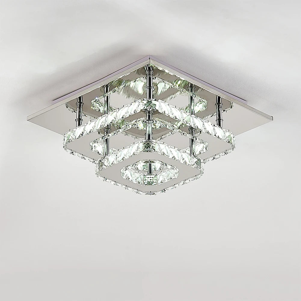 KOMORE Square Multiple-size Glamourous Crystal LED Ceiling Light, Cool White / Stepless Dimming for Office, Living Room, Bedroom