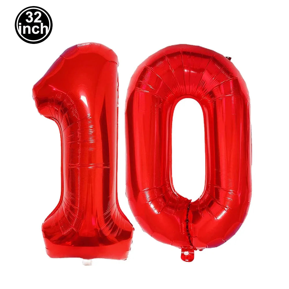 Number 10 Balloon 10 Digit Balloon Ten Blue Figure Green Globe 10th Birthday Big Large Red Pink Golden Black Colorful 32inch