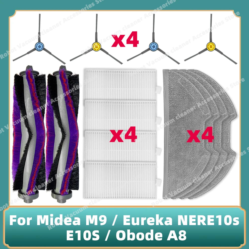 Compatible For Midea M9 / Eureka E20 Plus / Eureka NERE10s E10S / Obode A8 / VCR S10 Plus Main Side Brush Filter Mop Cloth Parts