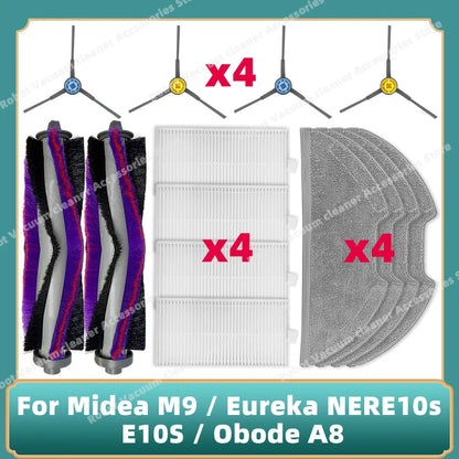 Compatible For Midea M9 / Eureka E20 Plus / Eureka NERE10s E10S / Obode A8 / VCR S10 Plus Main Side Brush Filter Mop Cloth Parts