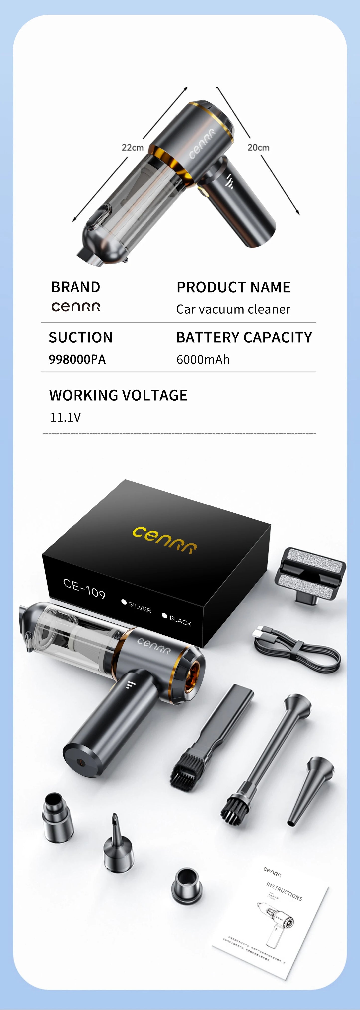 CENRR 2025 NEW Car Vacuum Cleaner  Powerful Mini 998000PA Portable Vacuum Cleaner for Home Appliance Handheld Blower Car Cleaner