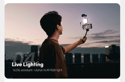 Ulanzi VL49 RGB Camera Light LED Video 2500K-9000K 800LUX Magnetic Mini Fill Light 3 Cold Shoe 2000mAh Type-C for Youtube