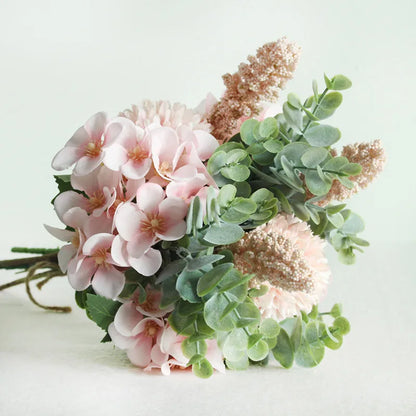 Meldel Wedding Flower Bouquet Artificial Silk Rose Lucky Ball Flower Home Wedding Decor Bride Bouquet Forest Style Eucalyptus
