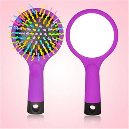 Rainbow Air Volume Paddle Hair Comb Brush with Makeup Mirror Detangler Hair Curl Straight Massage Comb Brush Hair Styling Tool