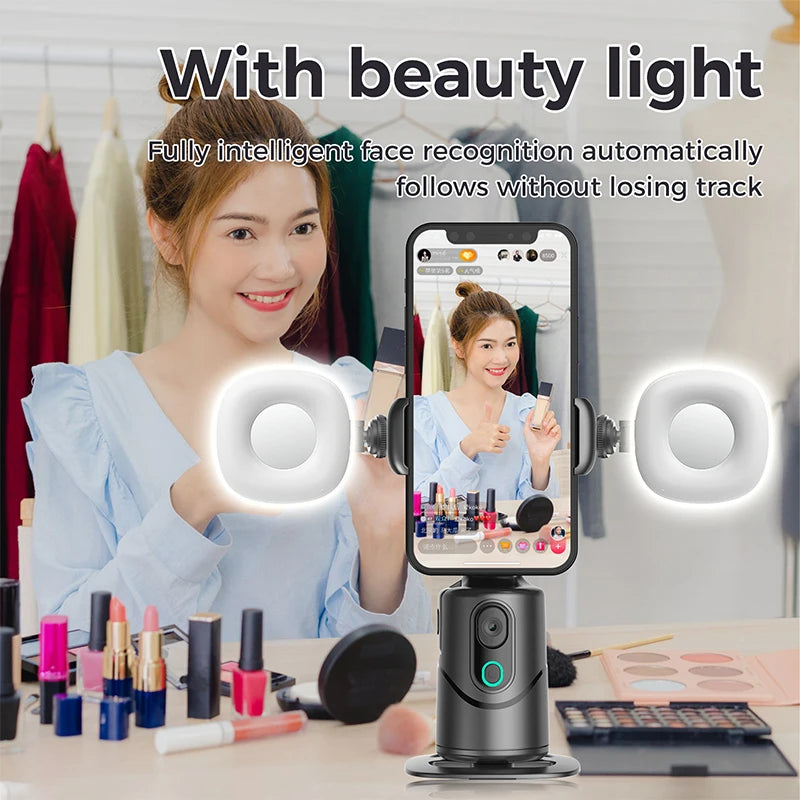 Automatic facial tracking phone holder with remote control and gesture control, 360 ° rotating phone camera holder