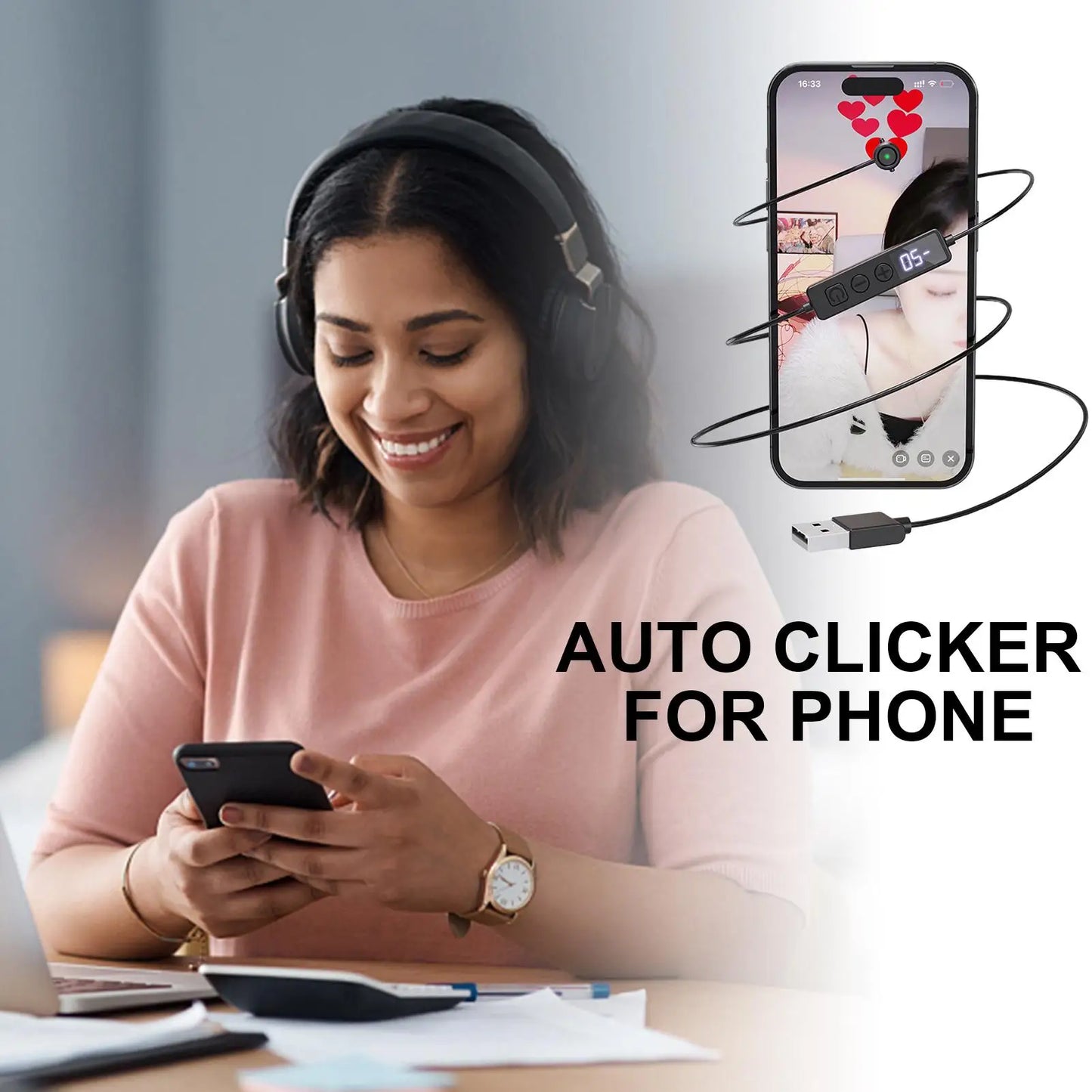 Auto Tapper Phone Clicker Adjustable Speeds Tapping Device Digital Display for Live Broadcasts Games App Testing Computer Tablet
