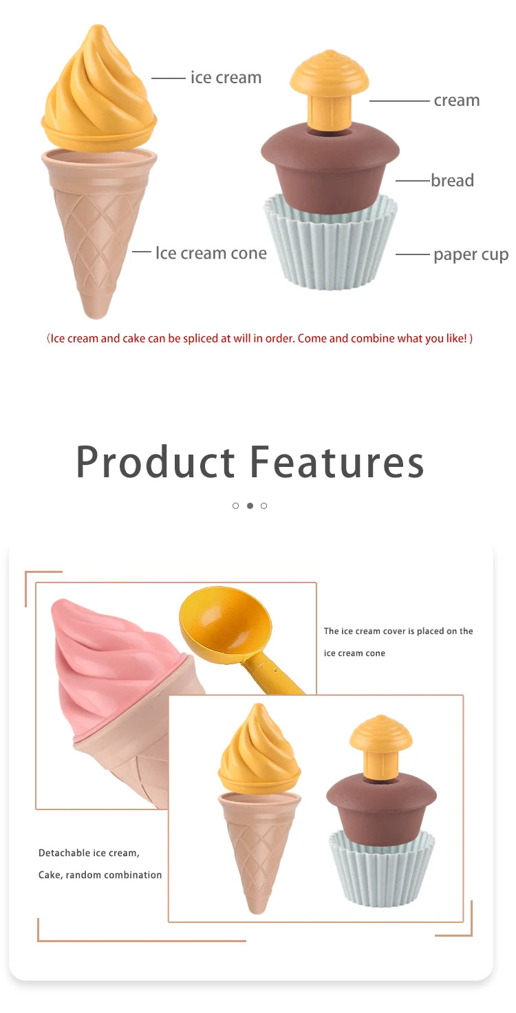 Children Beach toys play sand wheat straw material ice cream toys digging sand tools environmental Nordic wind outdoor