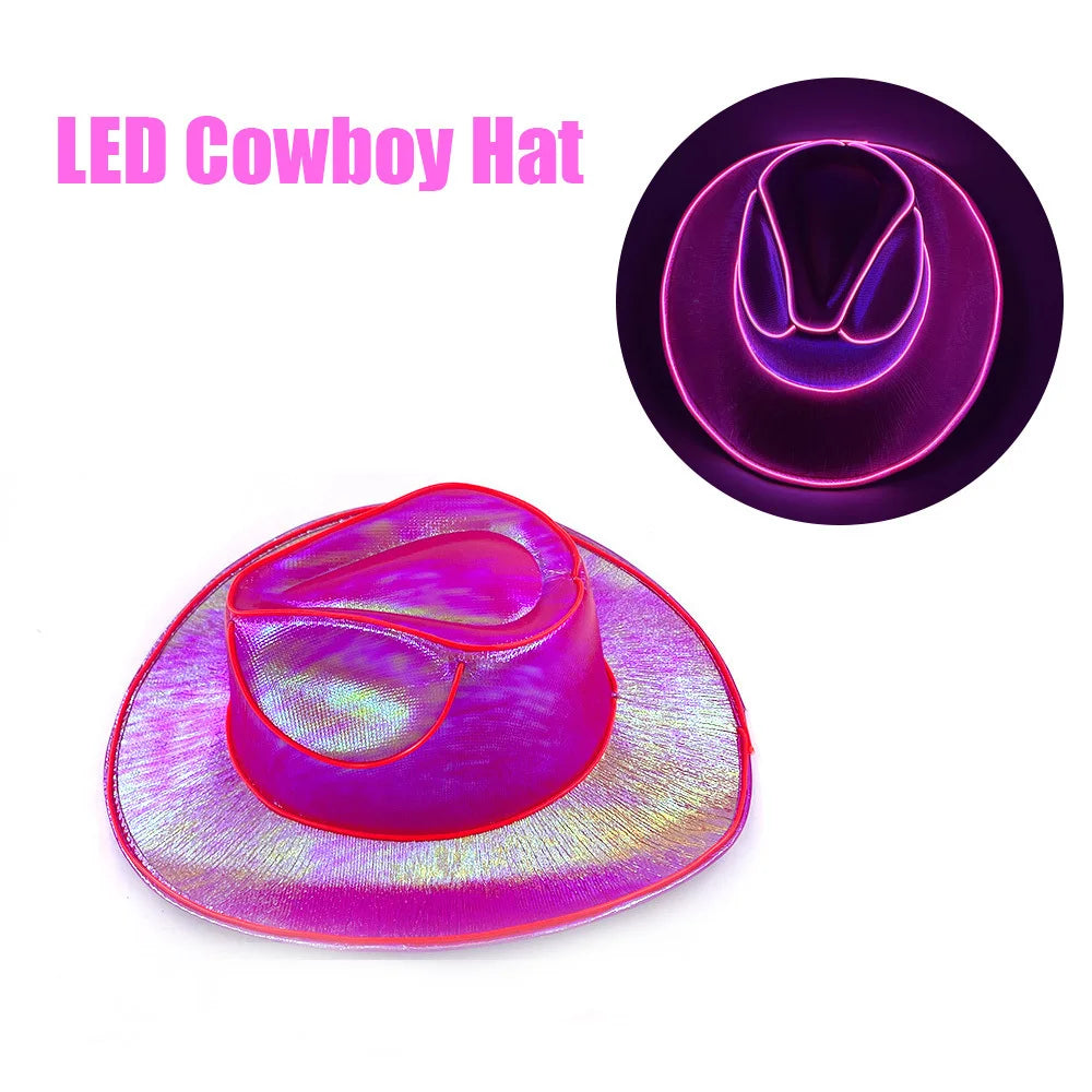 Men Women LED Disco Western Costume Play Dress Up Party And Cowboy Hat