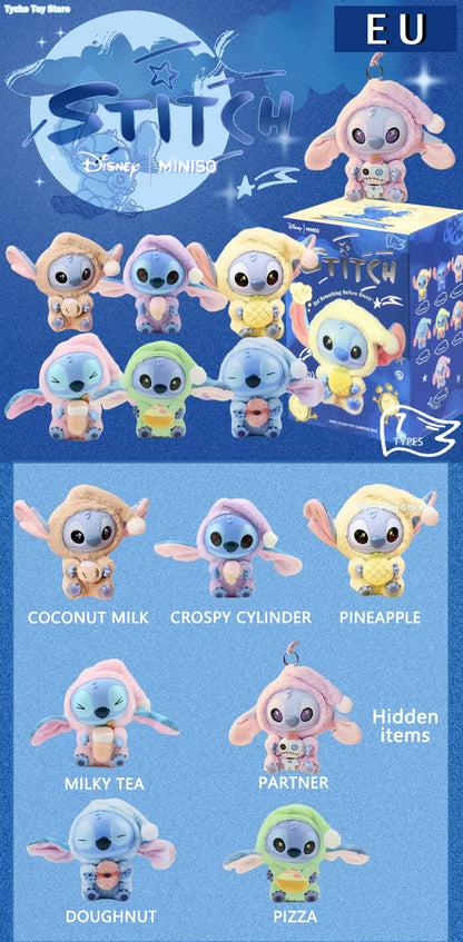 Heißes Spielzeug! Kawaii Stitch Blindbox-Tasche „Eat Some Thing Before Sleep“-Serie Vinyl-Anhänger, süße Puppe, Überraschungsbox, flauschige Puppe für Erwachsene