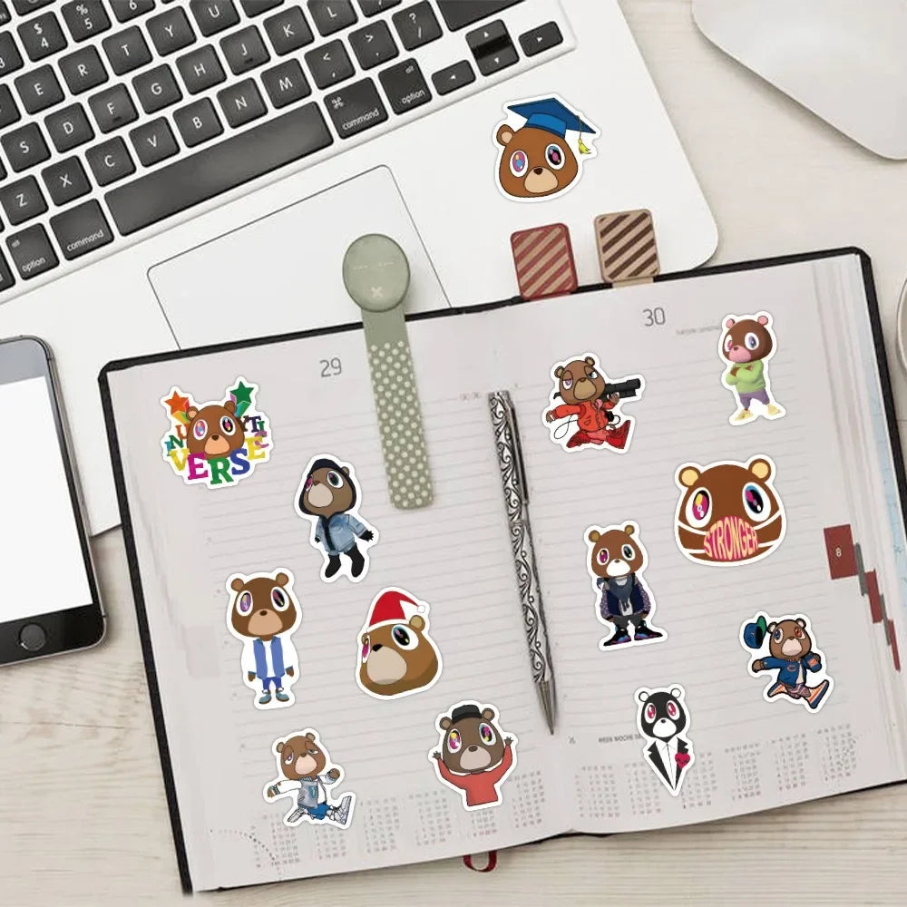 50Pcs Kanye West Ye Bear Stickers Aesthetic Waterproof Graffiti Decals DIY Luggage Guitar Laptop Skateboard Decoration