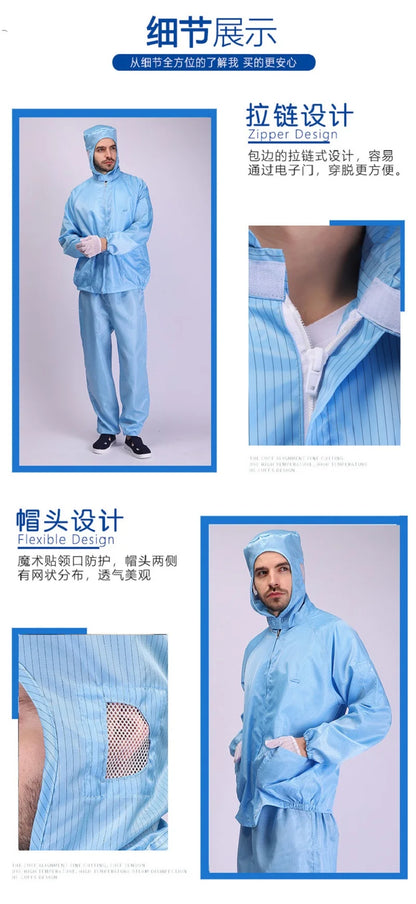 Isolations-Arbeitskleidung vom geteilten Typ. Wiederverwendbare, antistatische Unisex-Sicherheitskleidung mit Taschen. Staubdichte, saubere Lackmaterialien