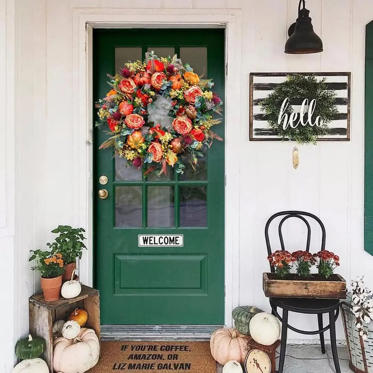 Decoration Wreath Fall Peony Pumpkin Sunflowe for Front Door Festival Celebration Peony home Farmhouse