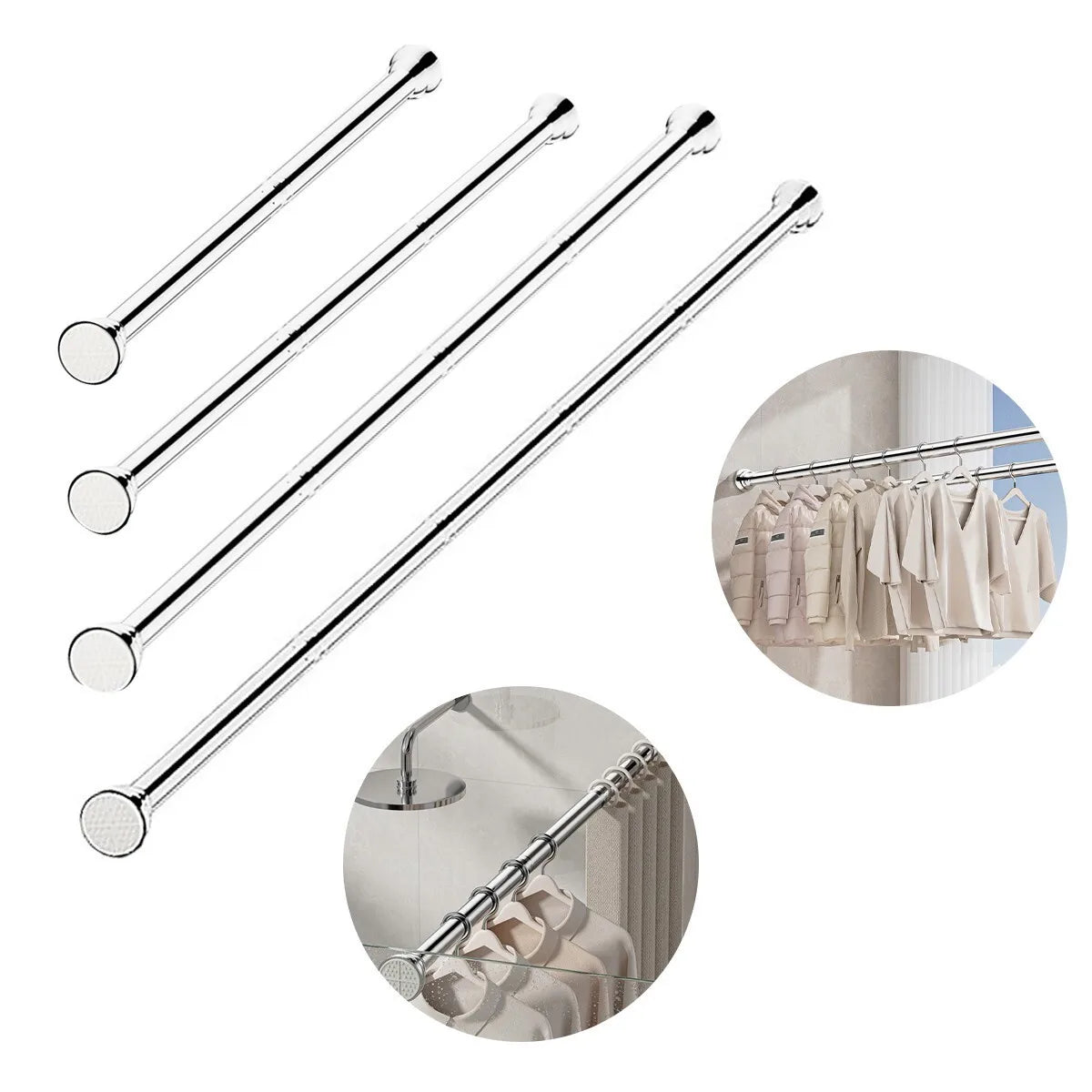 Telescopic Shower Curtain Extendable Wardrobe Rail Clothes Hanging Pole Rod