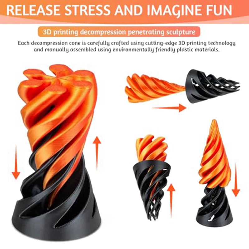 3D Printed Spiral Cone Toys Impossible Pyramid Passthrough Sculpture Pass Through Pyramid Fidget Toy Stress Relief Screw Toys