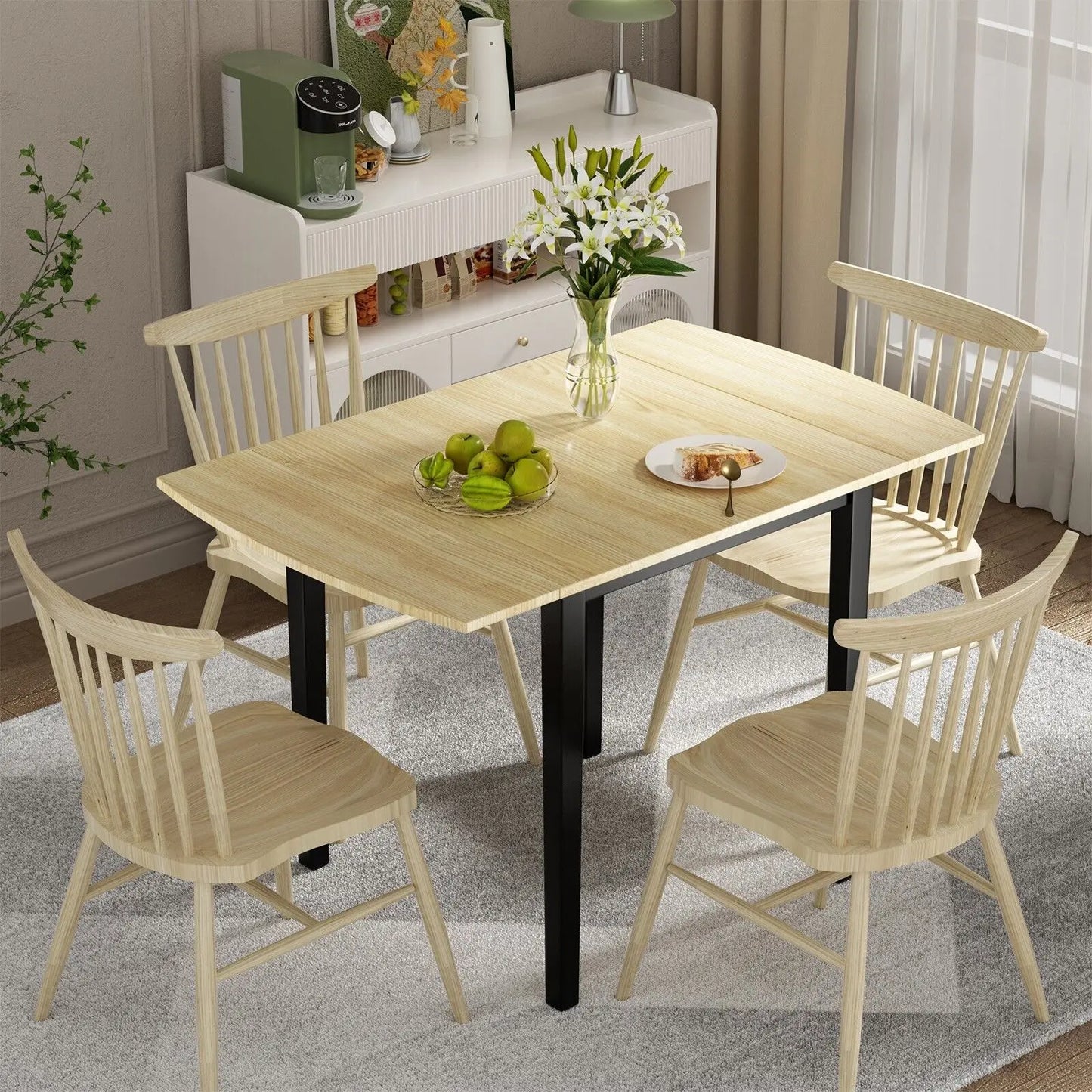 GOFLAME Folding Dining Table Drop Leaf Tables Home Wood Kitchen Table with Foot Pad