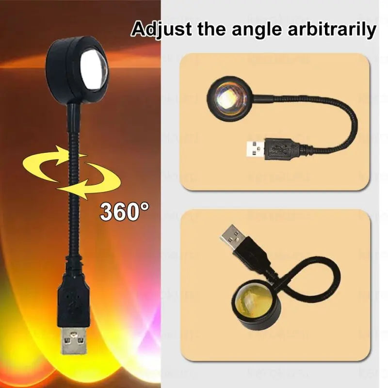 USB Sunset Light Mobile Phone Self Photography Light  LED Rainbow Neon Night Light Projector Photography Wall Atmosphere Light