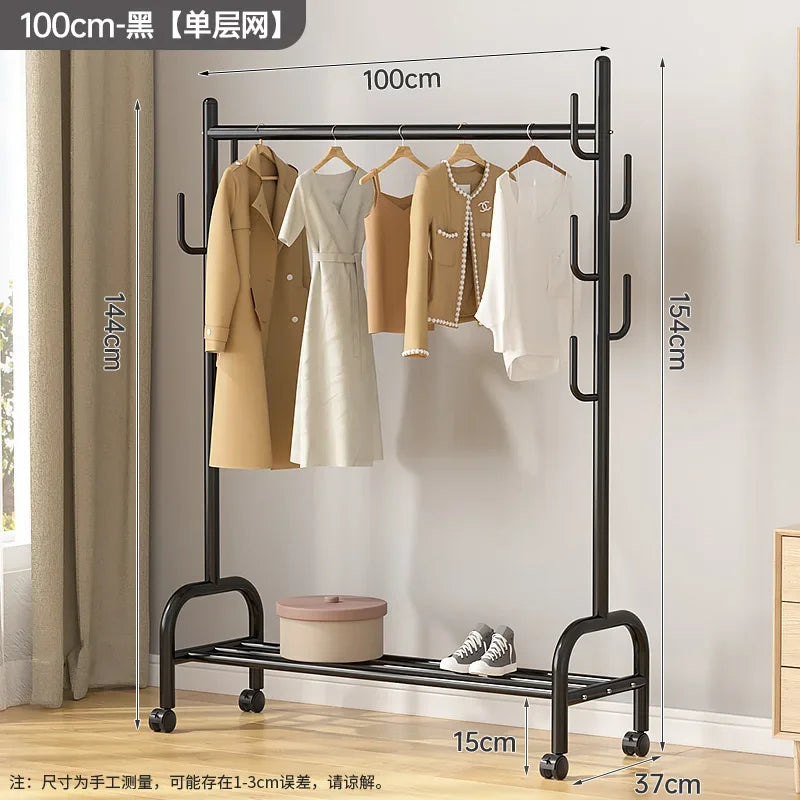 Aesthetic Golden Clothes Rack Metal Balcony Nordic Wheels Clothes Rack Floor Bedroom Burro Ropa Perchero Hallway Furniture