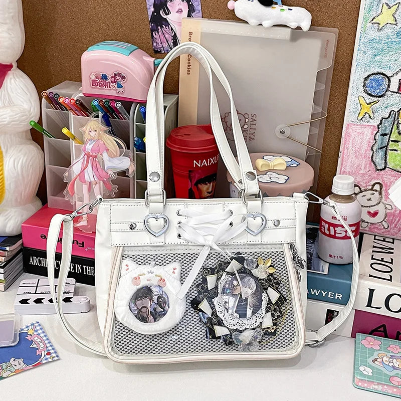 Italife Small Red Ita Bag Crossbody with Ribbon Women Kawaii Clear Cute Shoulder Bag Student Girl Heart Ita Bag with Insert H202