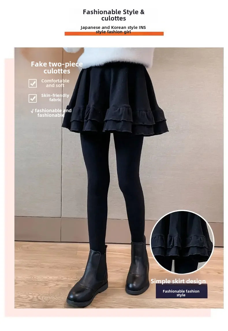 Girls Leggings Skort - Korean Style Two-Piece Skirt Pants | Spring Autumn Kids Outerwear
