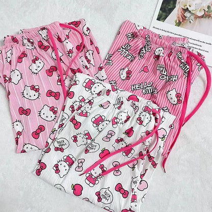Hello Kitty Summer Pajama Pants Anime Cartoon Sanrio Home Pants Couple Home Sleepwear Student Trousers Leisure Home Loungewear