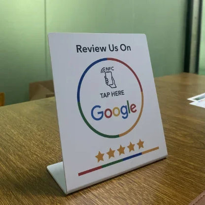 Programmable 13.56Mhz Google Standing Review Card NFC Station Table with Bending Stand for Google Review Display