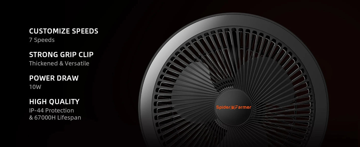 Spider Farmer 6 Inch Clip On Fan - Oscillating Grow Tent Fan 7-Speed Control | 300 CFM Airflow