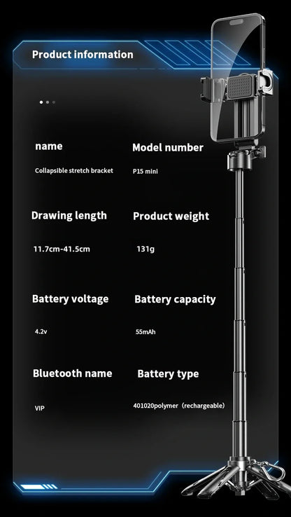 Portable Bluetooth Selfie Stick Tripod with Remote, Foldable Phone Holder Stand for iPhone & Smartphones, Mini Keychain Design